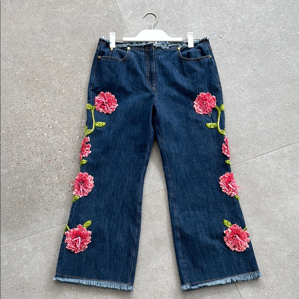 NWT Michael Kors Wide Leg Jeans with Floral Sequin Beading - Size 8